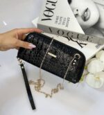 کیف مجلسی کلاچ زنانه زنجیردار مشکی طرح کروکودیل