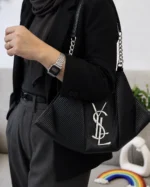 ALT: کیف دوشی زنانه طرح YSL مشکی کبریتی با بند زنجیری