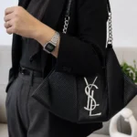 ALT: کیف دوشی زنانه طرح YSL مشکی کبریتی با بند زنجیری
