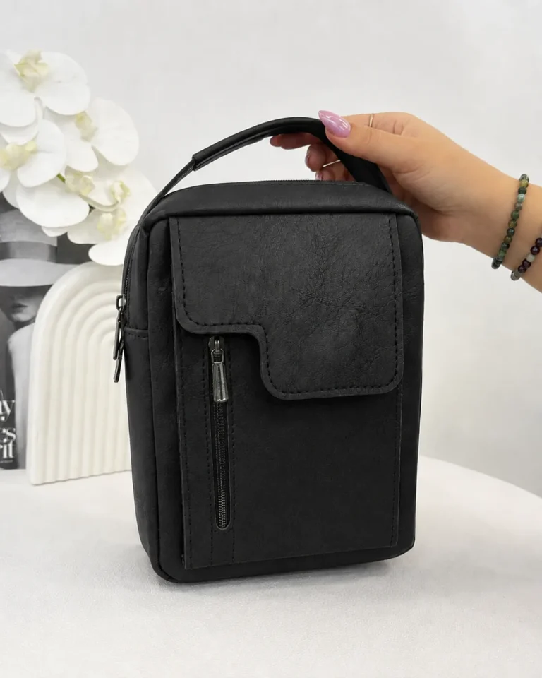 کیف دستی و دوشی مردانه مشکی جیب‌دار