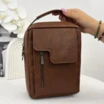 کیف دستی و دوشی مردانه قهوه‌ای جیب‌دار