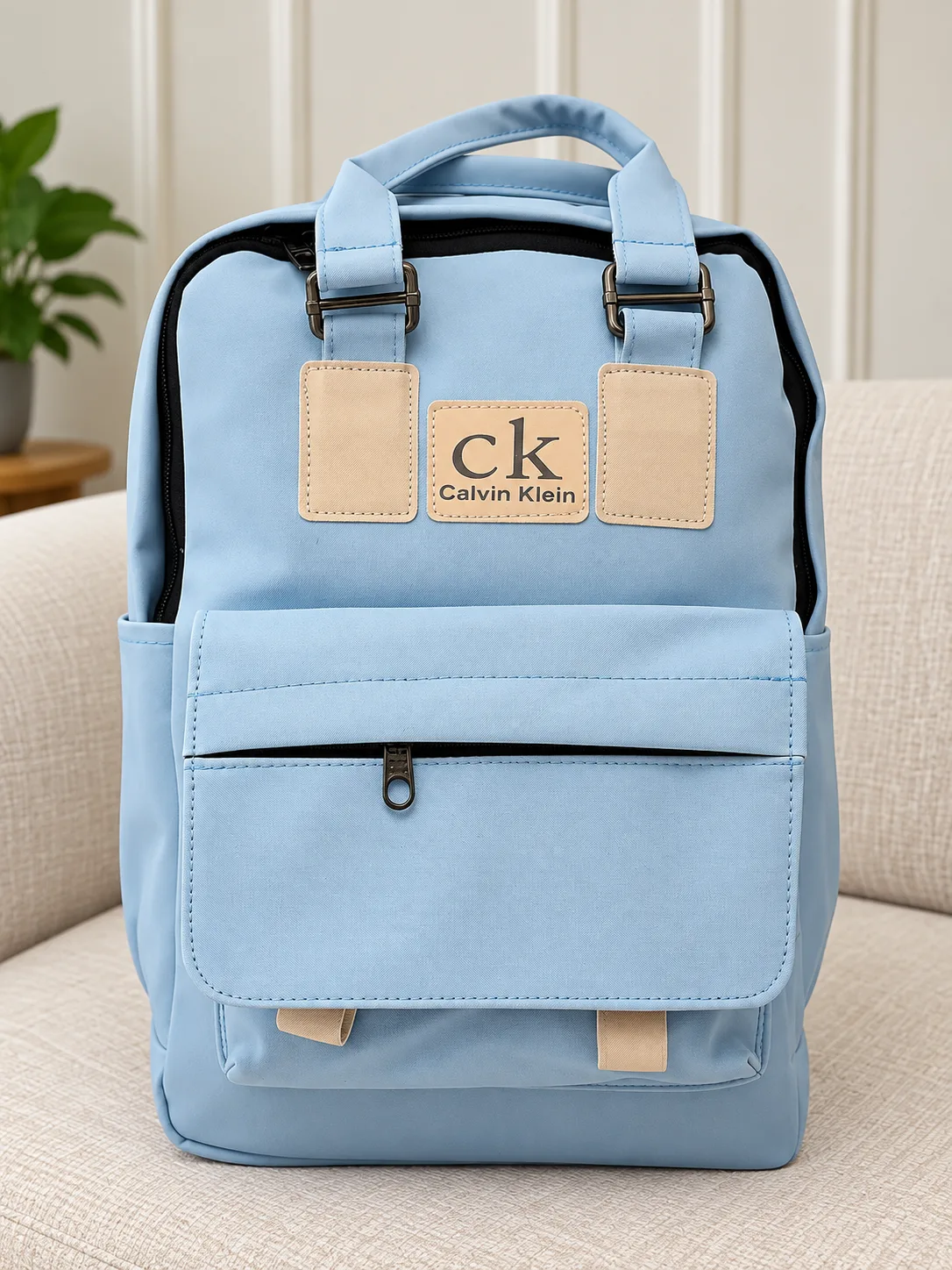 calvin-klein-ck-blue-unisex-backpack.webp کوله پشتی CK کالوین کلین زنانه و مردانه آبی با جیب جلویی زیپدار