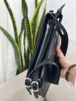 کیف پاسپورتی زنانه کتابی دو زیپ مشکی با بند دوشی سگک‌دار