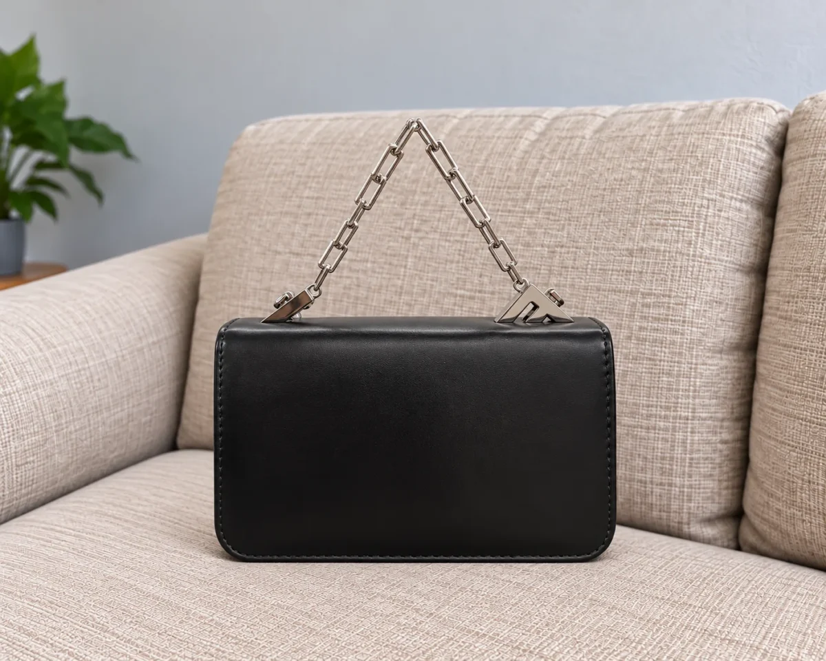 کیف دوشی زنانه FENDI مشکی با طرح برجسته FF و بند زنجیری