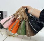 کیف دخترانه نیم گرد صورتی پاستلی طرح گلدوزی با دسته کرم