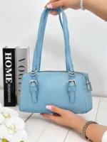 کیف دستی و دوشی زنانه دو زیپ رنگ آبی آسمانی